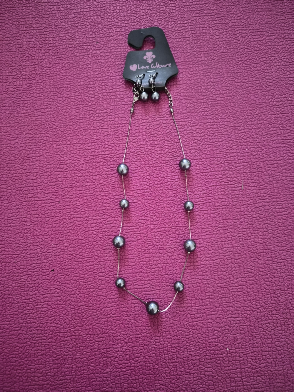 Love Culture Silver Ball Station Necklace with Matching Earrings